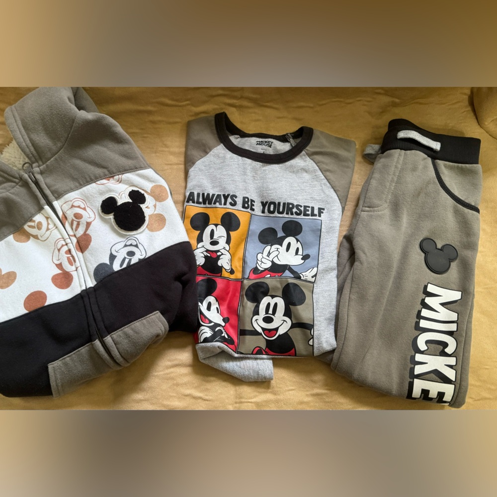 Disney Mickey Mouse Kids Shirt, sweat pants and zipped hoodie - Gray and Black